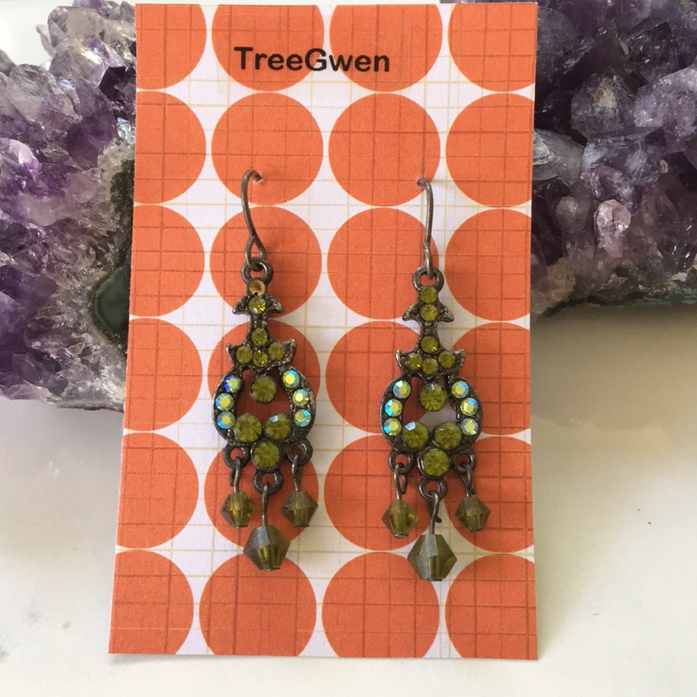 Green glass or crystal earrings
